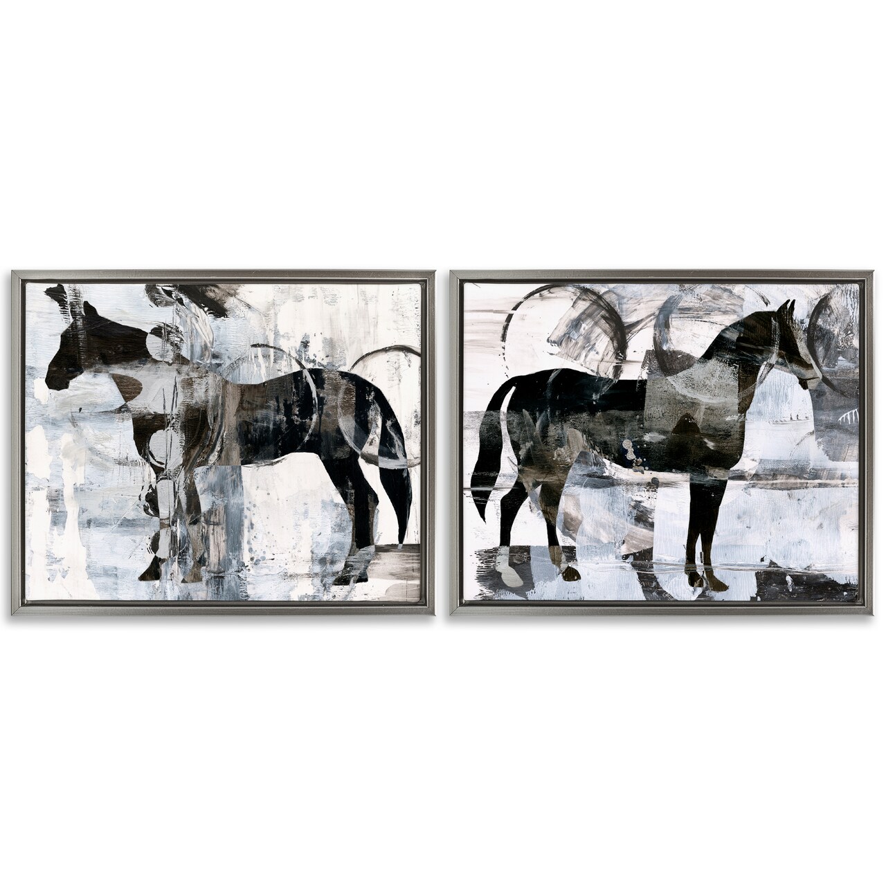 Stupell Industries Abstract Horse Silhouette Circles 2 pc Framed Floater Canvas Wall Art Set Design by Ethan Harper